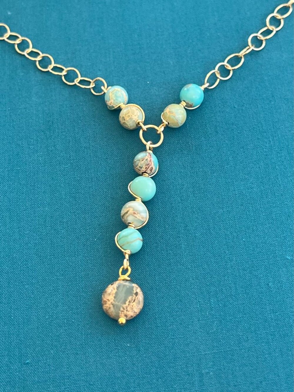 Aqua Terra Jasper Necklace | Gold Chain | Artisan Handmade